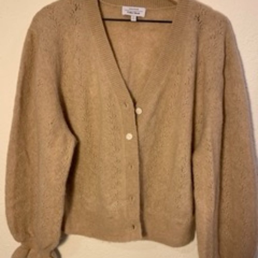 & Other Stories - Size L Ruffle Cuff Alpaca Wool Cardigan in Beige